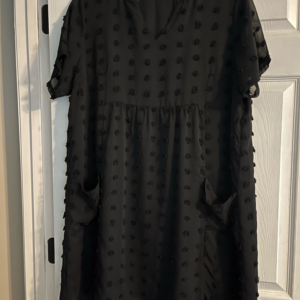 Black Textured Short Sleeve Dress